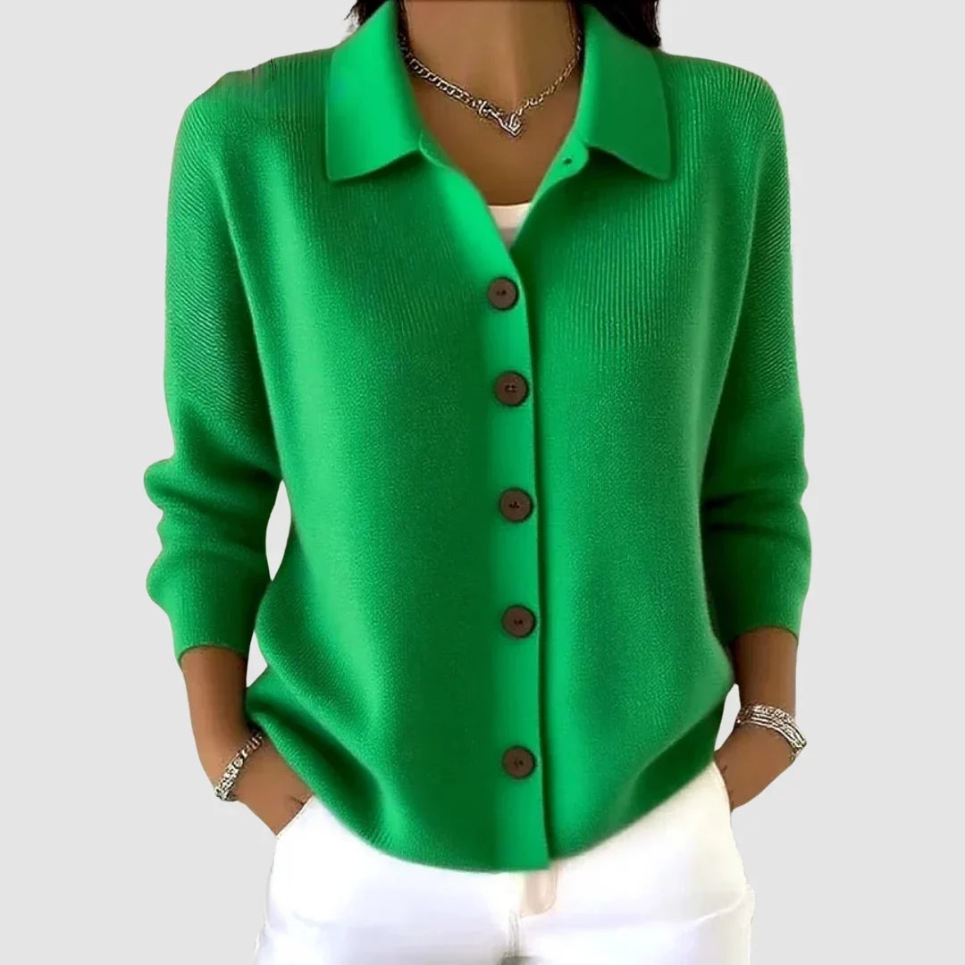 Women's Cardigan Sweater | Collared Button Front Knit – Green | The Bellemont Sisters Australia