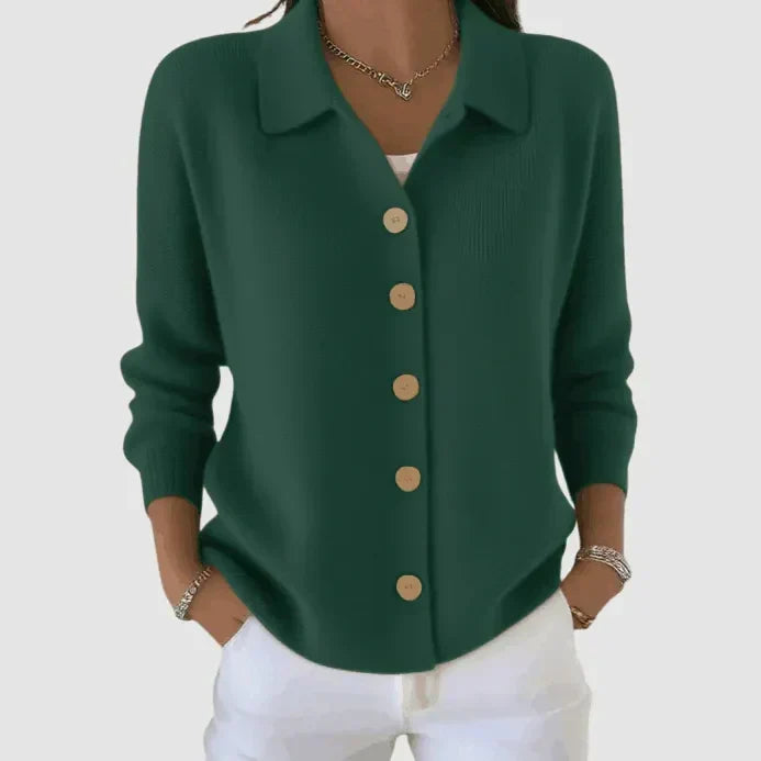 Women's Cardigan Sweater | Collared Button Front Knit – Army Green | The Bellemont Sisters Australia