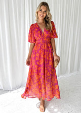 Isabella | Women's Floral V Neck Maxi Wedding Guest Dress – Orange | The Bellemont Sisters Australia
