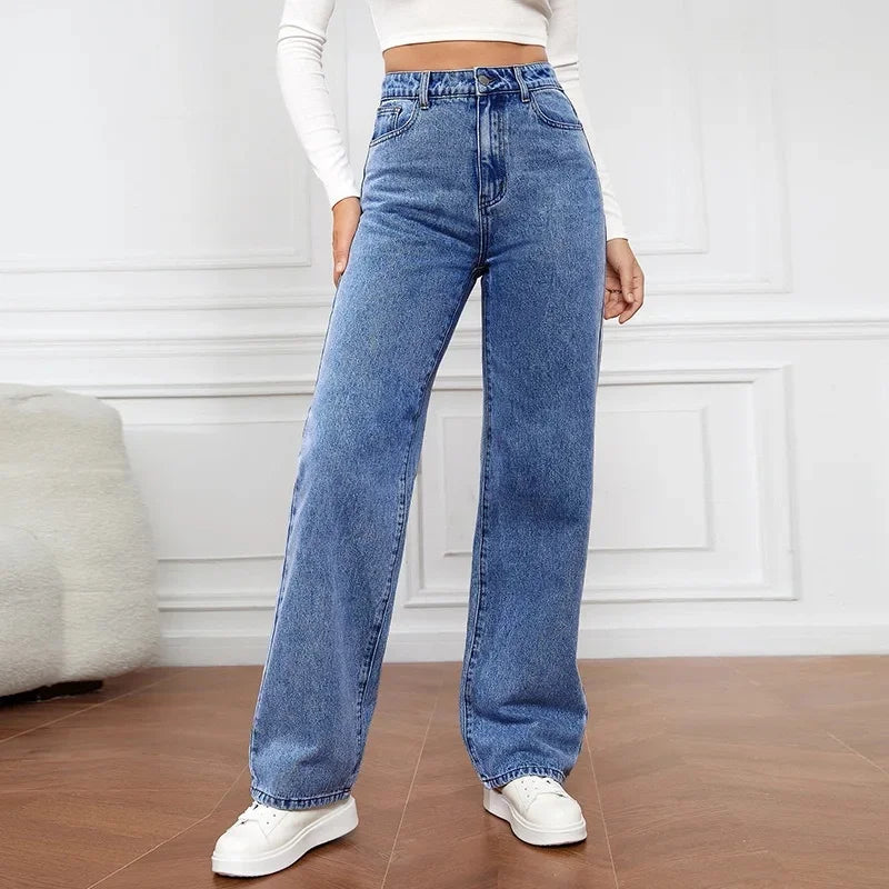 Mia | Women's High Waist Wide Leg Jeans – Blue | The Bellemont Sisters Australia