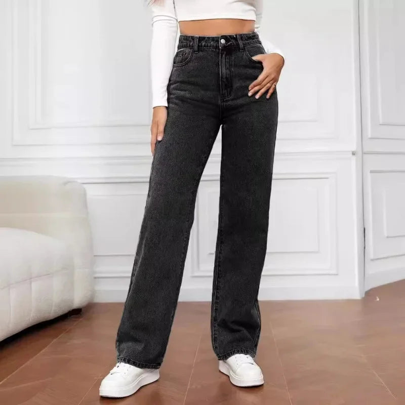 Mia | Women's High Waist Wide Leg Jeans – Dark Gray | The Bellemont Sisters Australia