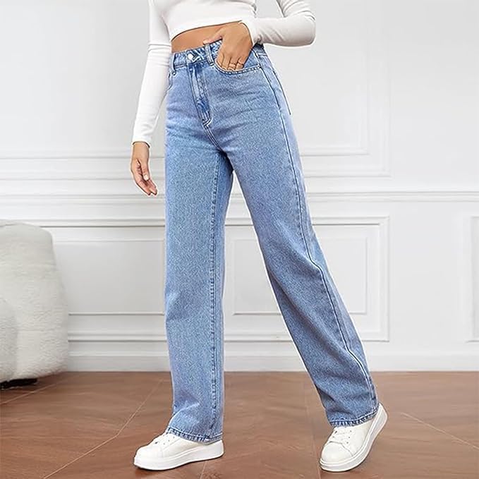 Mia | Women's High Waist Wide Leg Jeans – Light Blue | The Bellemont Sisters Australia