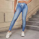 Claire | Women’s High Waisted Pull On Jeans – Blue | The Bellemont Sisters Australia