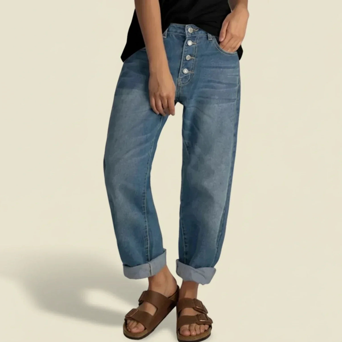 Claire | Women’s High Waisted Button Fly Jeans – Blue | The Bellemont Sisters Australia