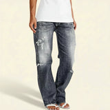 Chloe | Women’s Ripped High Rise Straight Jeans – Gray | The Bellemont Sisters Australia