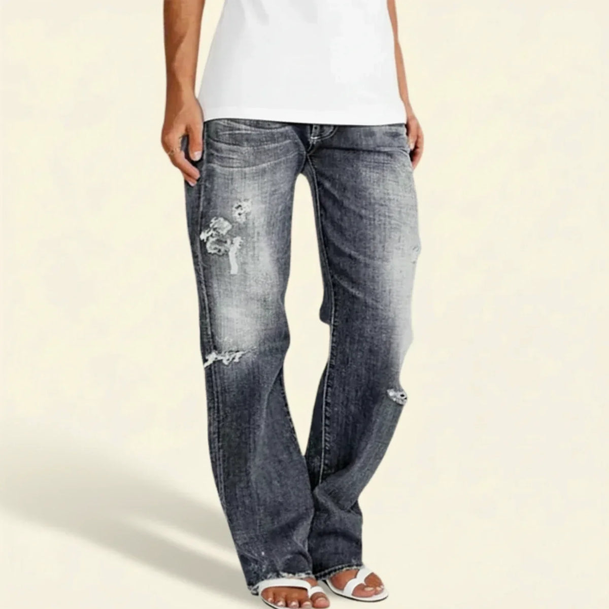 Chloe | Women’s Ripped High Rise Straight Jeans – Gray | The Bellemont Sisters Australia