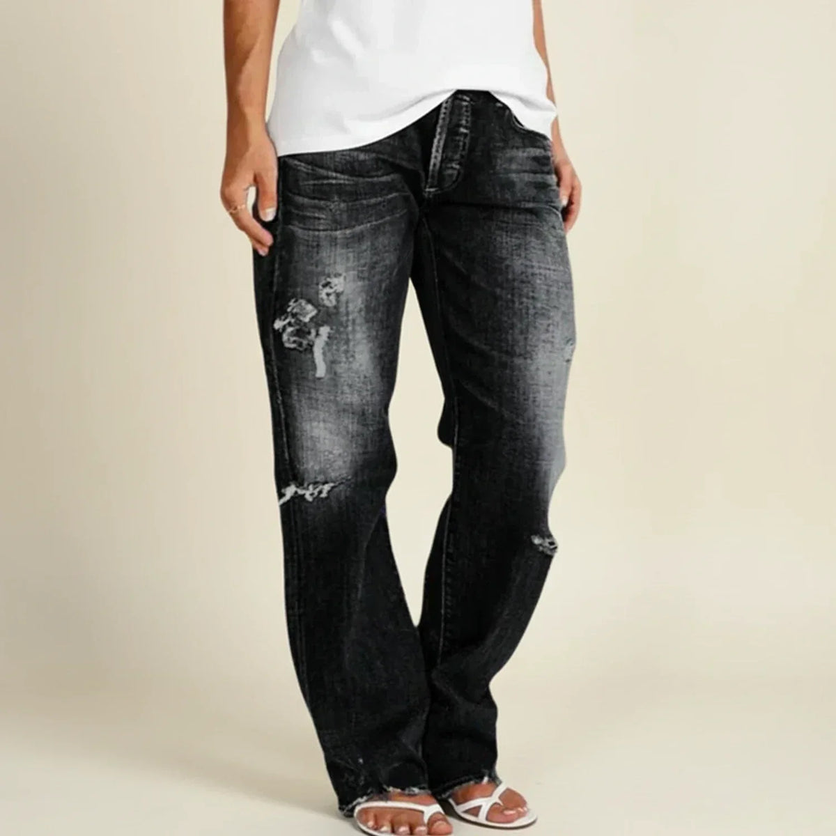 Chloe | Women’s Ripped High Rise Straight Jeans – Black | The Bellemont Sisters Australia