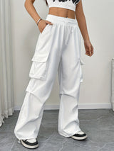 Chloe | Women's Wide Leg Cargo Pocket Drawstring Pants – White | The Bellemont Sisters Australia