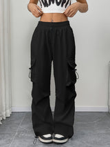 Chloe | Women's Wide Leg Cargo Pocket Drawstring Pants – Black | The Bellemont Sisters Australia