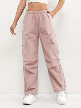 Brooklyn | Women's Cargo Pocket Drawstring Casual Pants – Pink | The Bellemont Sisters Australia