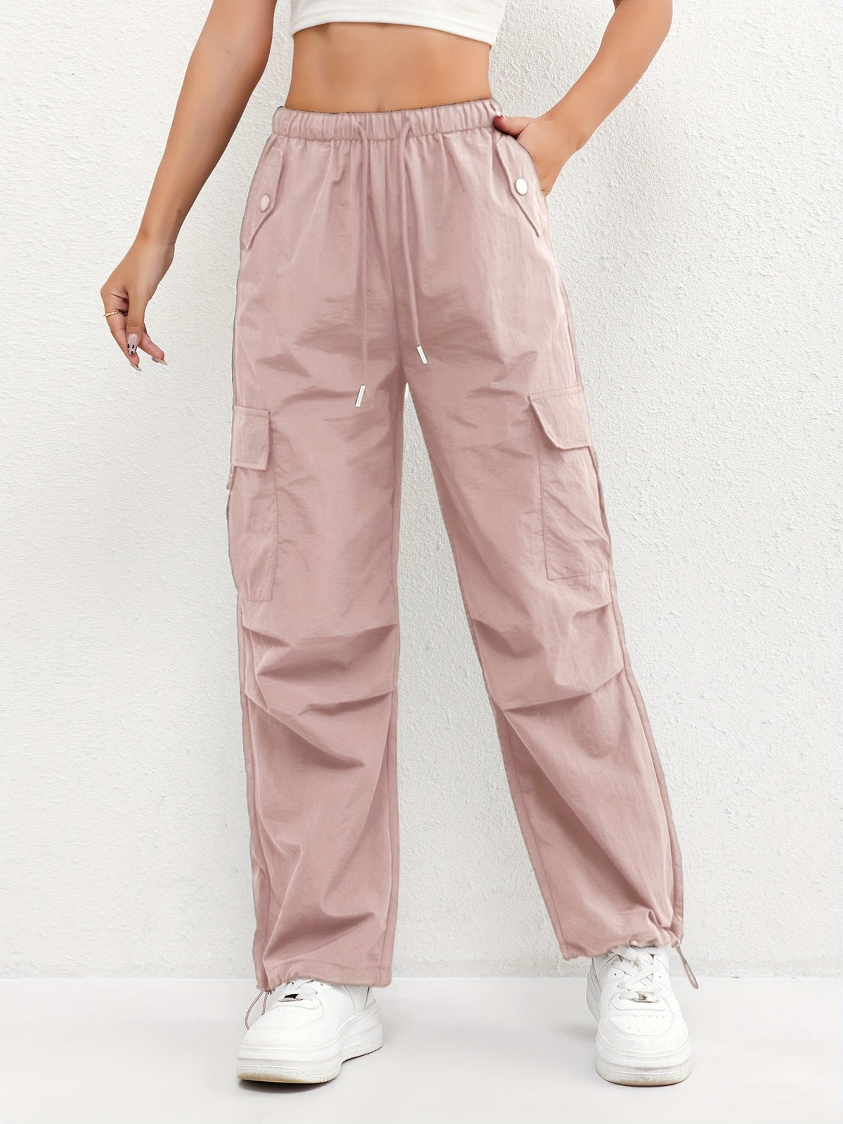 Brooklyn | Women's Cargo Pocket Drawstring Casual Pants – Pink | The Bellemont Sisters Australia