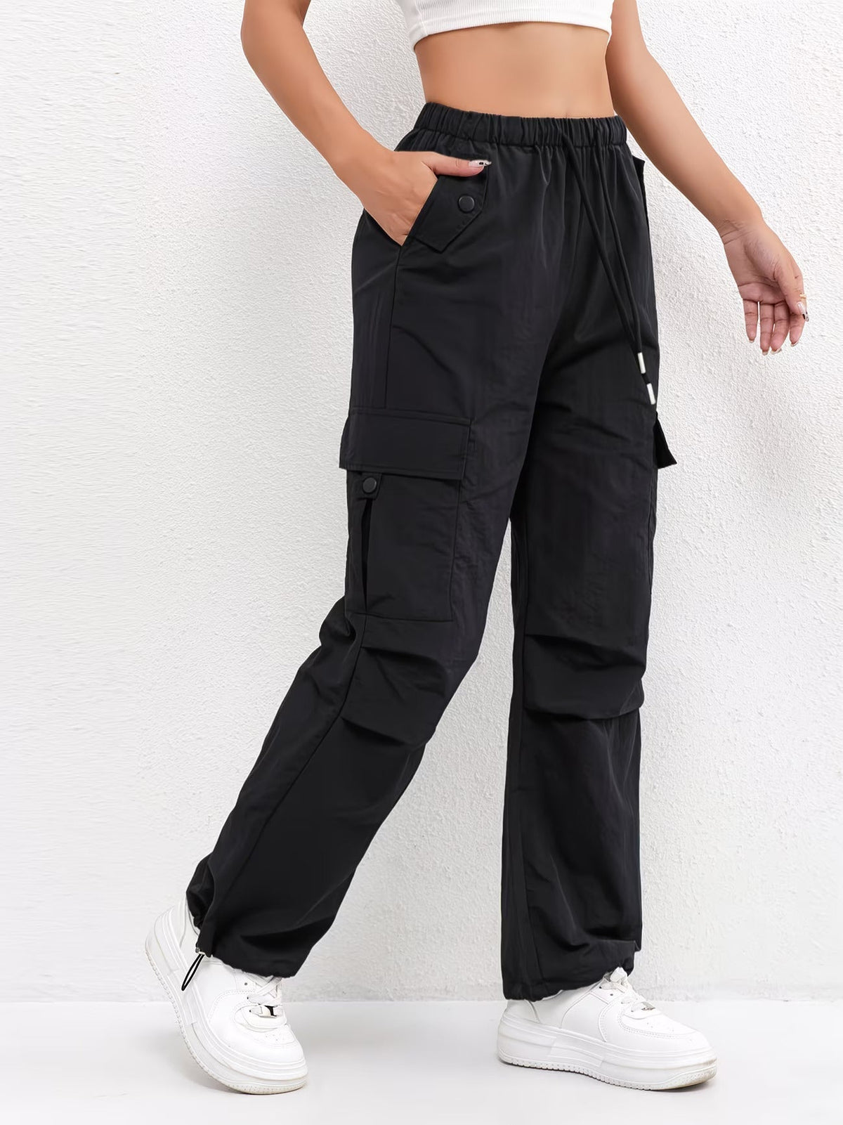 Brooklyn | Women's Cargo Pocket Drawstring Casual Pants – Black | The Bellemont Sisters Australia