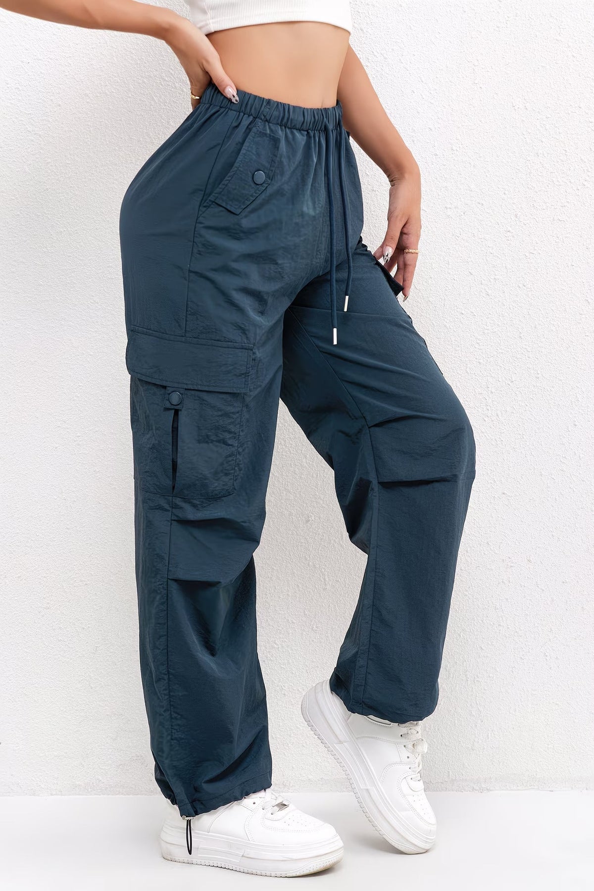 Brooklyn | Women's Cargo Pocket Drawstring Casual Pants – Blue | The Bellemont Sisters Australia