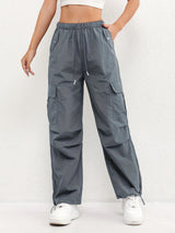 Brooklyn | Women's Cargo Pocket Drawstring Casual Pants – Gray | The Bellemont Sisters Australia