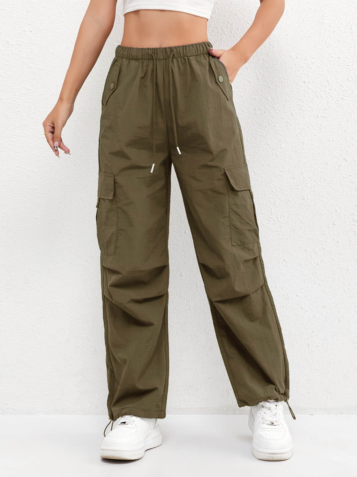 Brooklyn | Women's Cargo Pocket Drawstring Casual Pants – Green | The Bellemont Sisters Australia