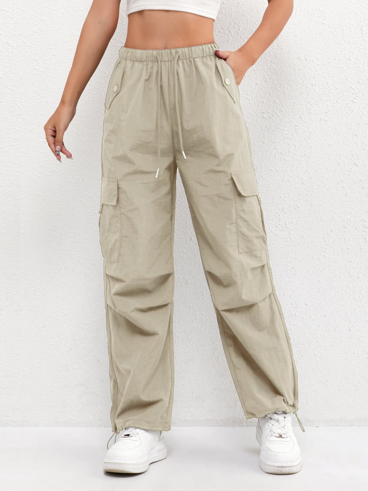 Brooklyn | Women's Cargo Pocket Drawstring Casual Pants – Khaki | The Bellemont Sisters Australia