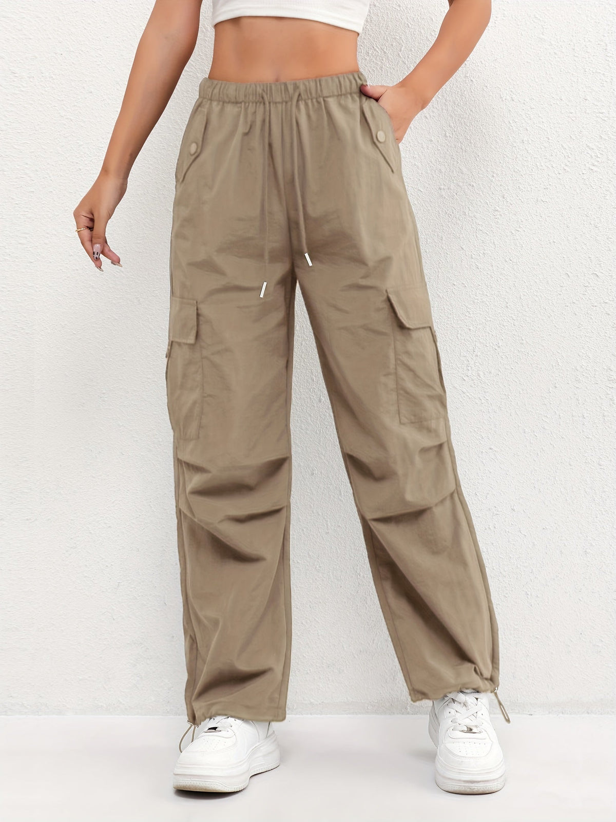 Brooklyn | Women's Cargo Pocket Drawstring Casual Pants – Brown | The Bellemont Sisters Australia