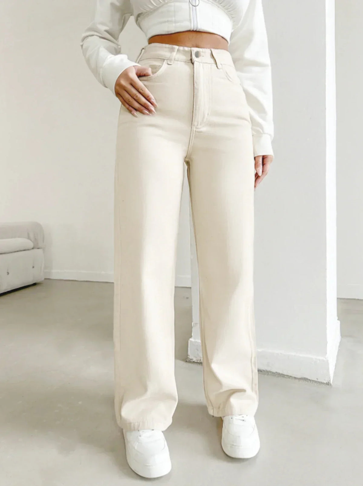 Morgan | Women's High Waist Straight Leg Pants – Ivory | The Bellemont Sisters Australia