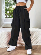 Charlotte | Women's Wide Leg Cargo Pocket Casual Pants – Black | The Bellemont Sisters Australia