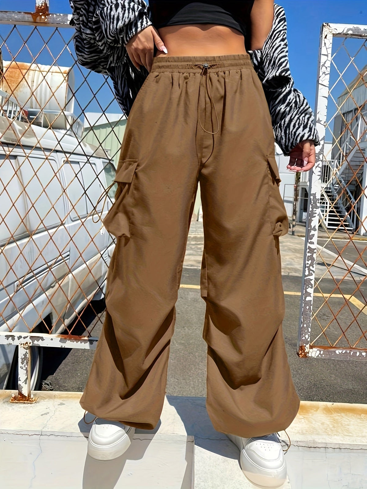 Charlotte | Women's Wide Leg Cargo Pocket Casual Pants – Brown | The Bellemont Sisters Australia