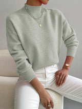 Amelia | Mock Turtleneck Relaxed Fit Sweater with Ribbed Cuffs, Soft Everyday Knit – Light Green | The Bellemont Sisters Aust