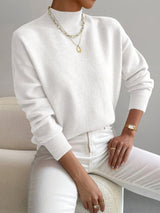 Amelia | Mock Turtleneck Relaxed Fit Sweater with Ribbed Cuffs, Soft Everyday Knit – White | The Bellemont Sisters Australia