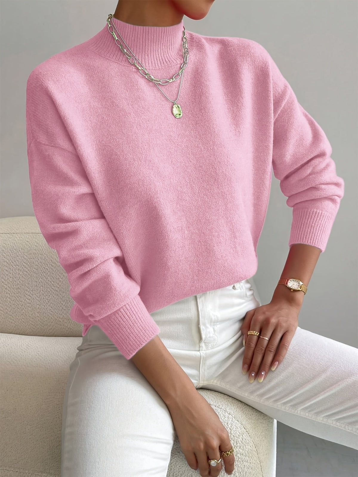 Amelia | Mock Turtleneck Relaxed Fit Sweater with Ribbed Cuffs, Soft Everyday Knit | The Bellemont Sisters Australia