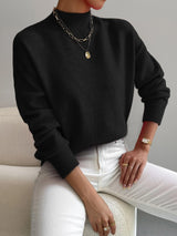Amelia | Mock Turtleneck Relaxed Fit Sweater with Ribbed Cuffs, Soft Everyday Knit – Black | The Bellemont Sisters Australia