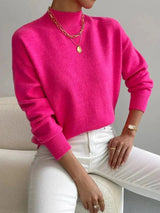 Amelia | Mock Turtleneck Relaxed Fit Sweater with Ribbed Cuffs, Soft Everyday Knit – Light Pink, Pink | The Bellemont Sisters