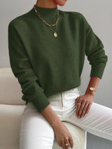 Amelia | Mock Turtleneck Relaxed Fit Sweater with Ribbed Cuffs, Soft Everyday Knit – Green | The Bellemont Sisters Australia