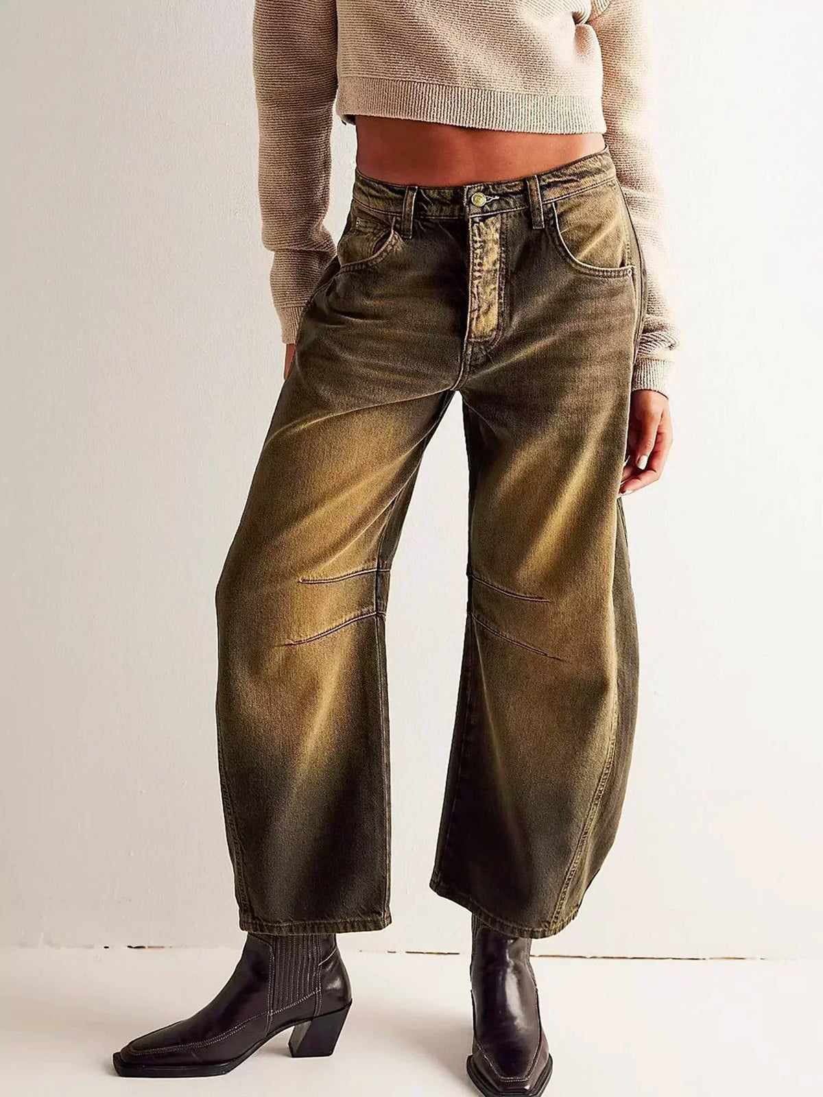 Olivia | Women’s Leopard Print Wide Leg Jeans – Light Brown | The Bellemont Sisters Australia