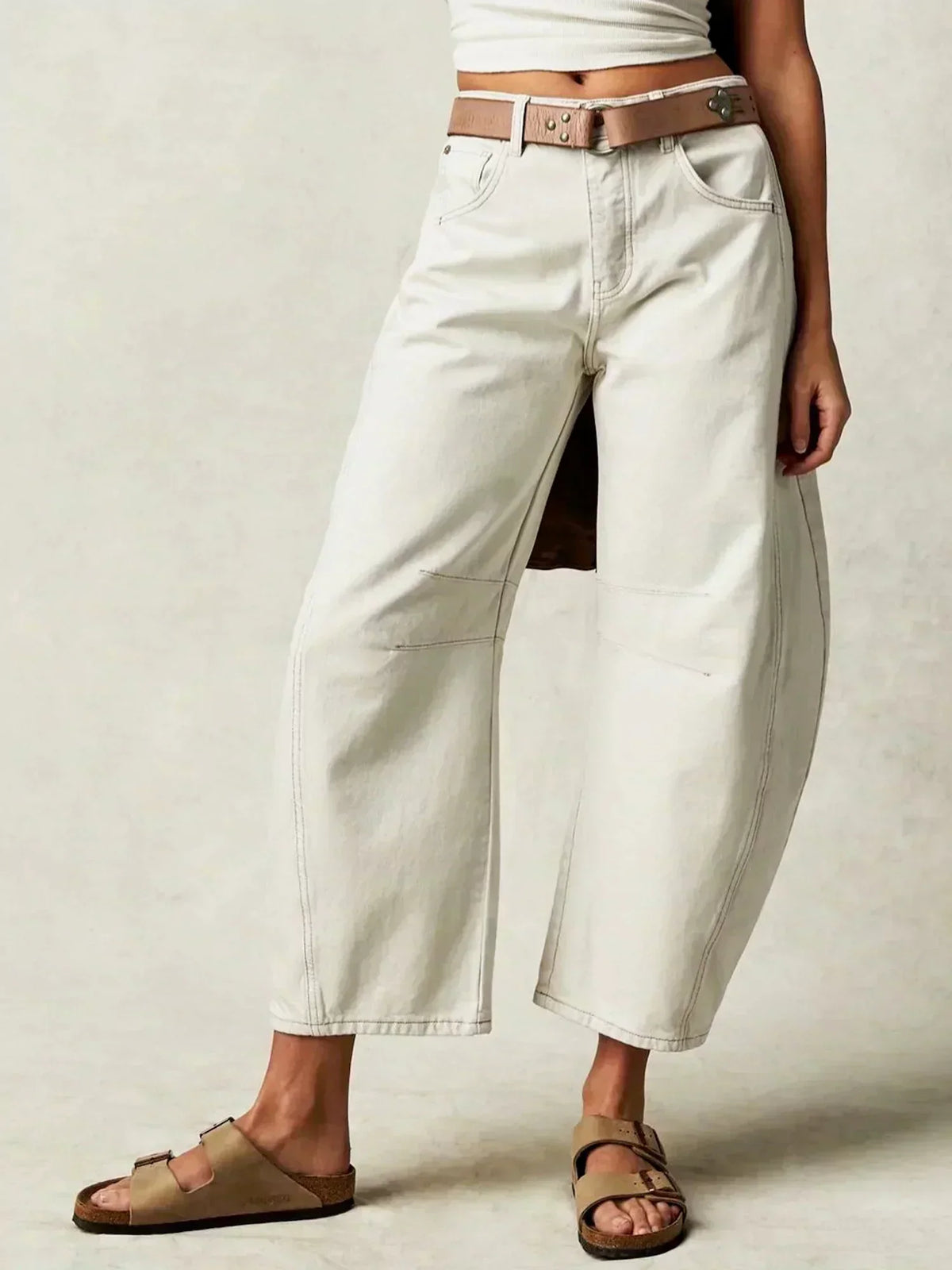 Olivia | Women’s Leopard Print Wide Leg Jeans – White | The Bellemont Sisters Australia