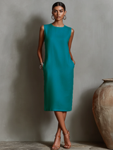Maureen™ Midi Dress with pockets – Blue | The Bellemont Sisters Australia