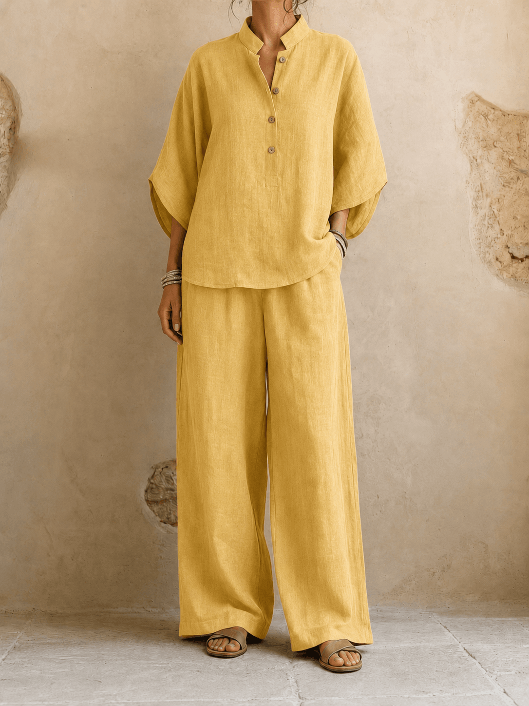 Maribel | Batwing Sleeves and Wide-Leg Pants – Yellow | The Bellemont Sisters Australia
