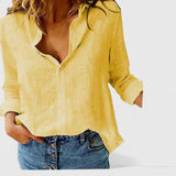 Faith | Women’s Linen V Neck Button Blouse – Yellow | The Bellemont Sisters Australia